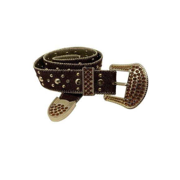 Kathy Van‎ Zeeland Womens Brown Glitter Studded Gorgeous Embellished Belt Size M - Picture 1 of 6